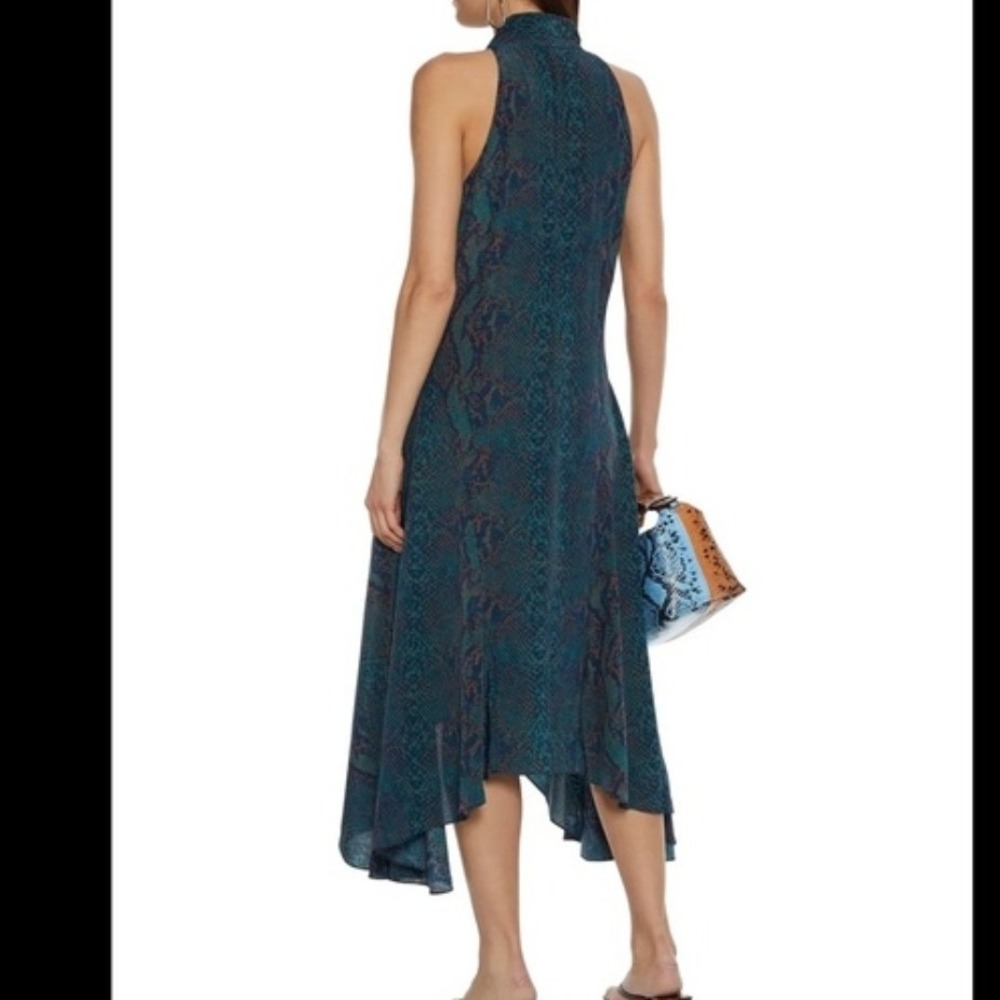 Joie 100% Silk Snakeskin Print Maxi Dress Blue Teal Sleeveless V-Neck M - Picture 2 of 11
